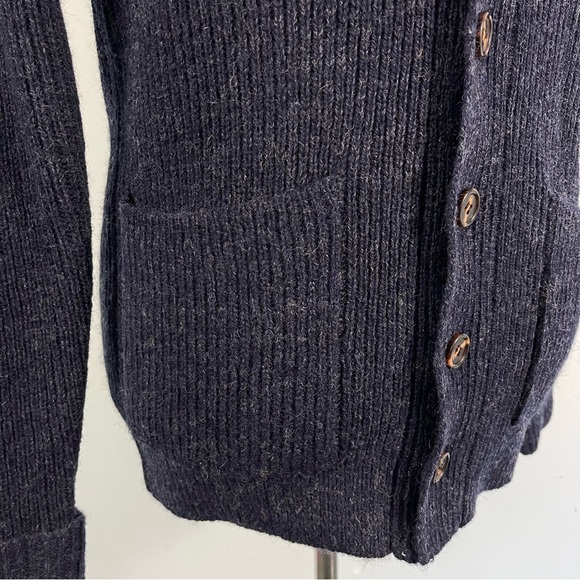 Line of Trade Men's S 100% Shetland Wool Cardigan Sweater Shawl Collar Navy Blue - Picture 5 of 12